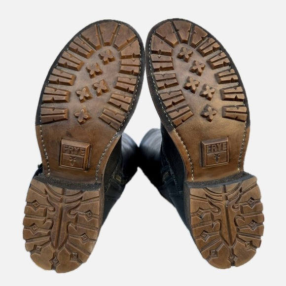 FRYE Valerie Belted Shearling Tall Black Biker Moto Motorcycle Winter Boots 7.5 - Picture 5 of 6